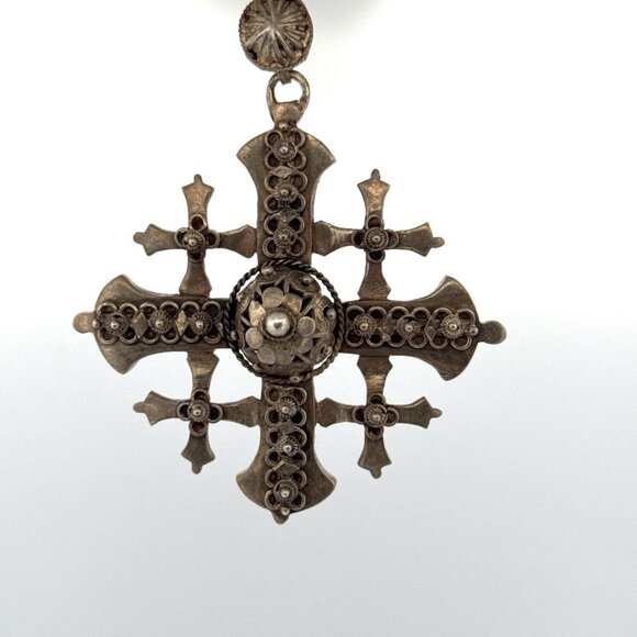 Vintage Jerusalem Cross Pendant 800 Silver Ornate 2.54" 47.9g Estate No Chain - Picture 1 of 8